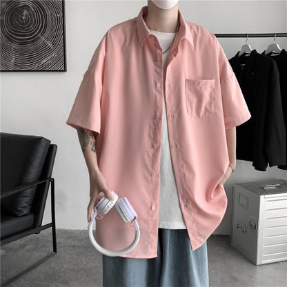 Men's Solid Color Shirts 2024 Summer Fashion Woman Short Sleeve Shirt Casual Oversize Tops Male Clothing