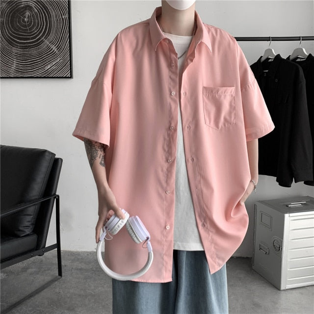 Men's Solid Color Shirts 2024 Summer Fashion Woman Short Sleeve Shirt Casual Oversize Tops Male Clothing