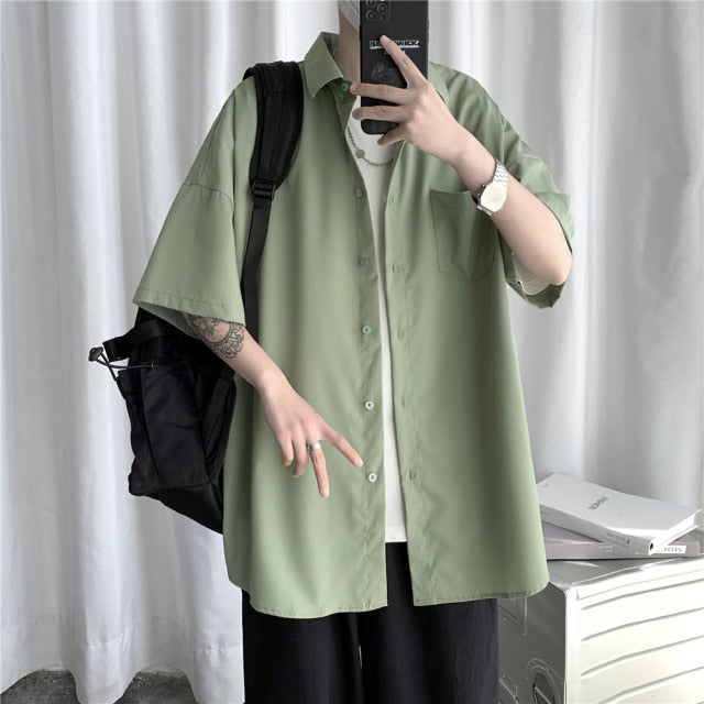 Men's Solid Color Shirts 2024 Summer Fashion Woman Short Sleeve Shirt Casual Oversize Tops Male Clothing
