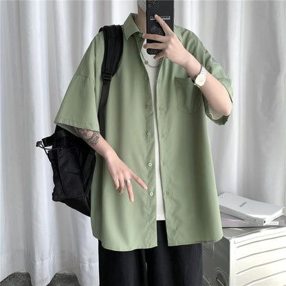 Men's Solid Color Shirts 2024 Summer Fashion Woman Short Sleeve Shirt Casual Oversize Tops Male Clothing