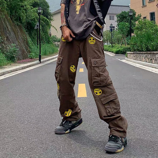 Grimace Drilling Multi-pocke Overalls for Men and Women Straight High Street Oversize Cargo Pants Harajuku Loose Casual Trousers