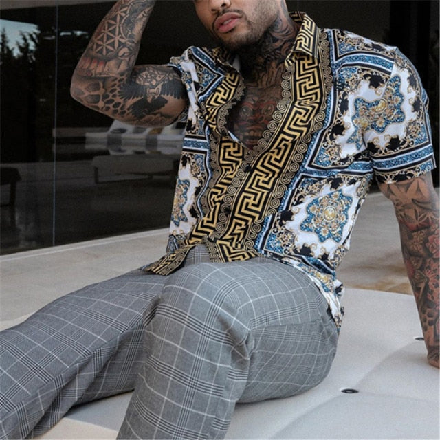 Men's Short-Sleeve Clothing Printe Shirt 2024 Summer Fashion Floral Print Men's brand Casual Cardigan Shirt Lapel Short Slee