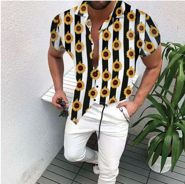 Men's Short-Sleeve Clothing Printe Shirt 2024 Summer Fashion Floral Print Men's brand Casual Cardigan Shirt Lapel Short Slee