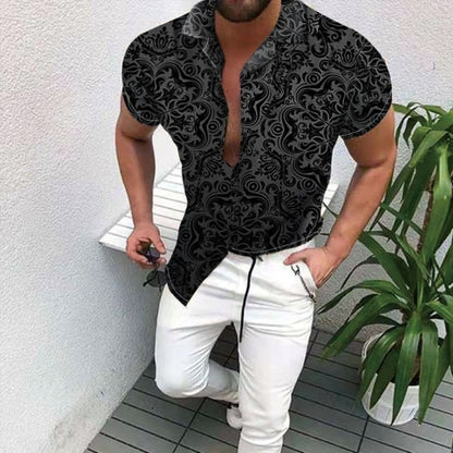 Men's Short-Sleeve Clothing Printe Shirt 2024 Summer Fashion Floral Print Men's brand Casual Cardigan Shirt Lapel Short Slee