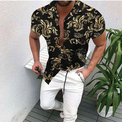 Men's Short-Sleeve Clothing Printe Shirt 2024 Summer Fashion Floral Print Men's brand Casual Cardigan Shirt Lapel Short Slee