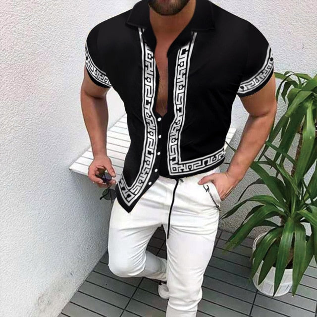 Men's Short-Sleeve Clothing Printe Shirt 2024 Summer Fashion Floral Print Men's brand Casual Cardigan Shirt Lapel Short Slee