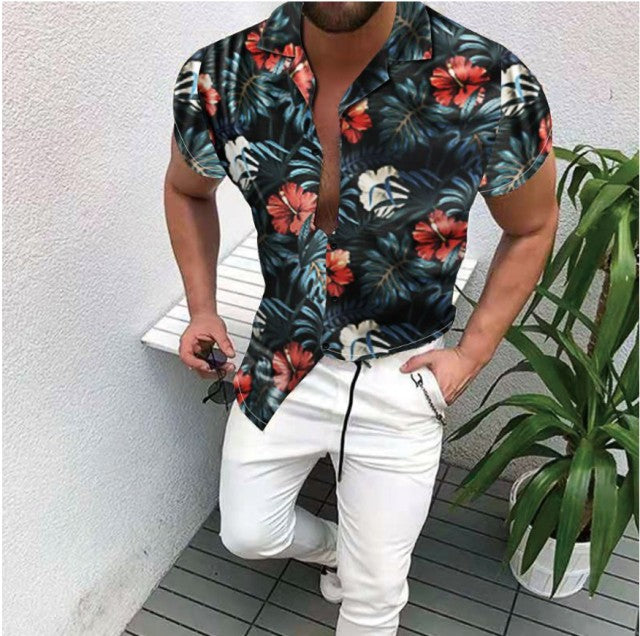 Men's Short-Sleeve Clothing Printe Shirt 2024 Summer Fashion Floral Print Men's brand Casual Cardigan Shirt Lapel Short Slee