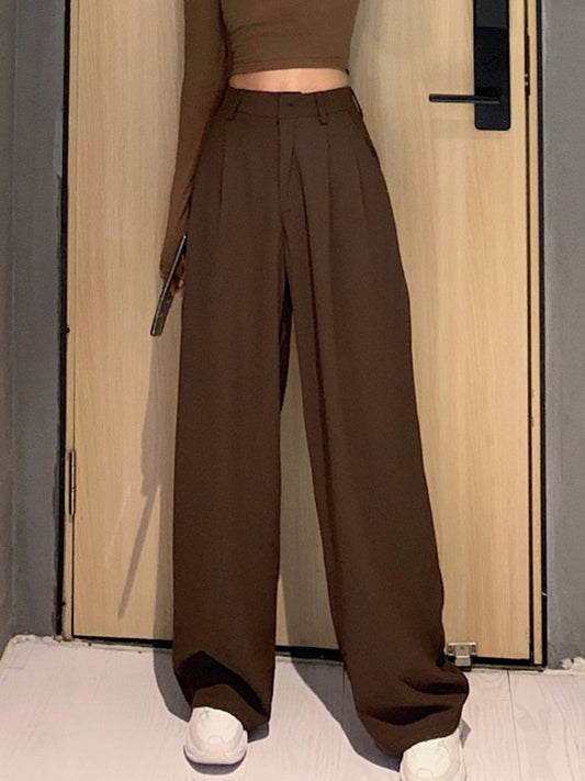 Sixsr Retro Solid Color Wild Straight Wide Leg Pants Female Spring New Korean Fashion High Waist Casual Long Pants