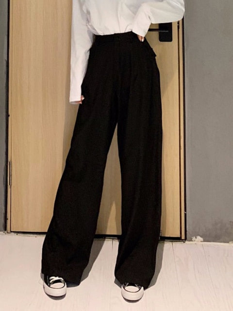 Sixsr Retro Solid Color Wild Straight Wide Leg Pants Female Spring New Korean Fashion High Waist Casual Long Pants