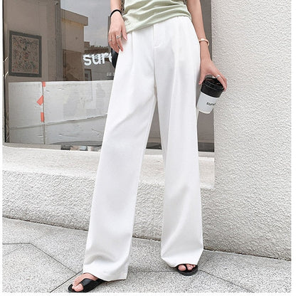 Sixsr Retro Solid Color Wild Straight Wide Leg Pants Female Spring New Korean Fashion High Waist Casual Long Pants