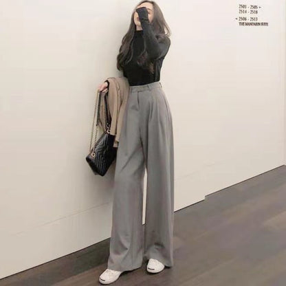 Sixsr Retro Solid Color Wild Straight Wide Leg Pants Female Spring New Korean Fashion High Waist Casual Long Pants