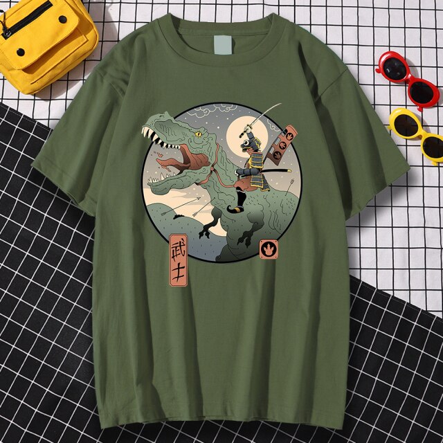 Jurassic Samurai Japan Comics Prints Man T Shirt Pattern Sweat Clothes Pattern Summer New Tops Simplicity O-Neck Mens Tshirts