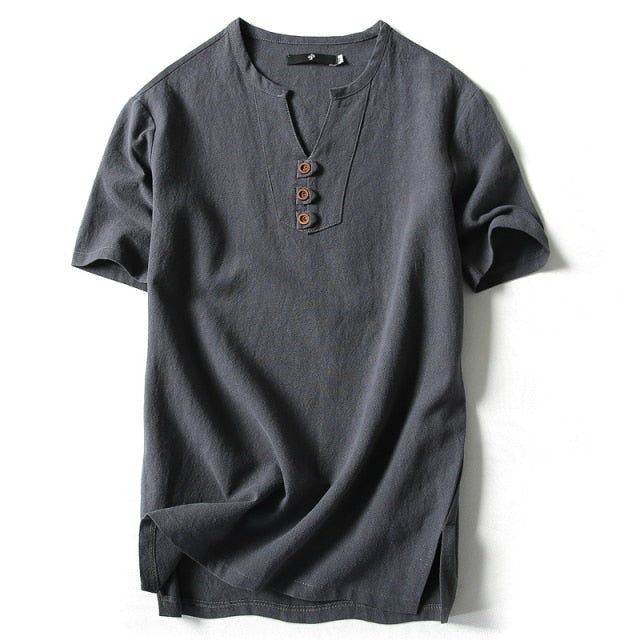 Men T Shirt Summer Men Cotton Tshirts Casual Short Sleeve Chinese Style Vintage V Neck Tees Plus Size Oversize Black White Tops