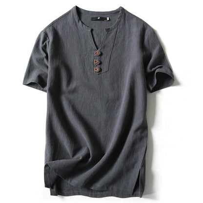Men T Shirt Summer Men Cotton Tshirts Casual Short Sleeve Chinese Style Vintage V Neck Tees Plus Size Oversize Black White Tops