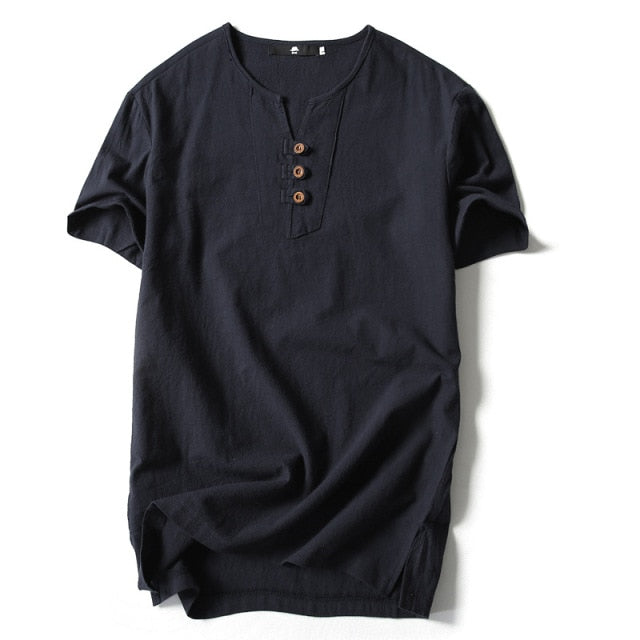 Men T Shirt Summer Men Cotton Tshirts Casual Short Sleeve Chinese Style Vintage V Neck Tees Plus Size Oversize Black White Tops