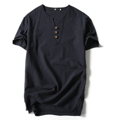 Men T Shirt Summer Men Cotton Tshirts Casual Short Sleeve Chinese Style Vintage V Neck Tees Plus Size Oversize Black White Tops
