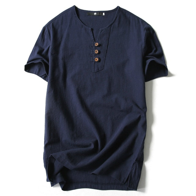Men T Shirt Summer Men Cotton Tshirts Casual Short Sleeve Chinese Style Vintage V Neck Tees Plus Size Oversize Black White Tops