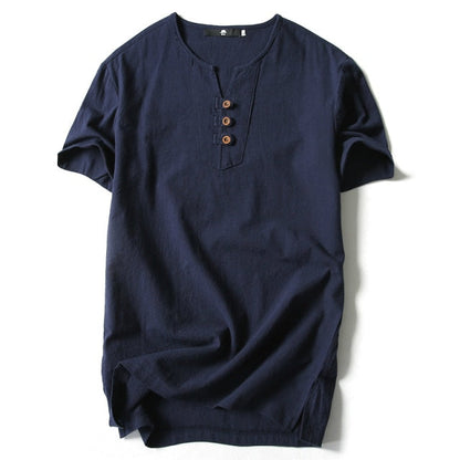 Men T Shirt Summer Men Cotton Tshirts Casual Short Sleeve Chinese Style Vintage V Neck Tees Plus Size Oversize Black White Tops