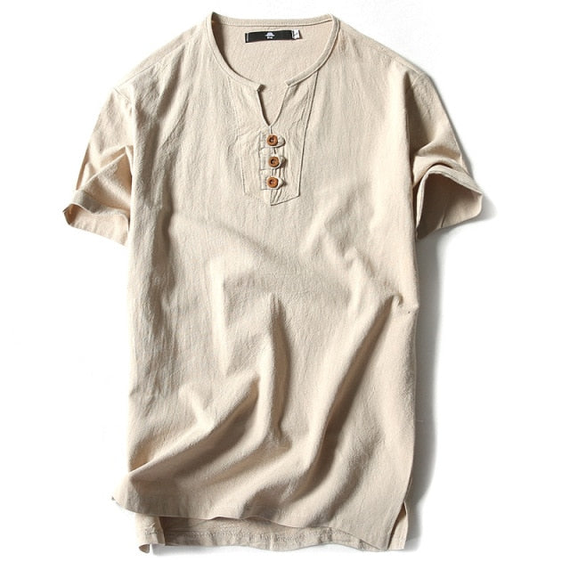 Men T Shirt Summer Men Cotton Tshirts Casual Short Sleeve Chinese Style Vintage V Neck Tees Plus Size Oversize Black White Tops