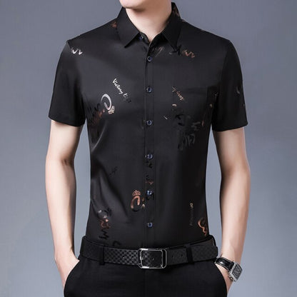 New Men Shirt High Quality Silk Print Summer Short sleeve Casual Shirts Men Slim Fit Camisa Masculina  C749