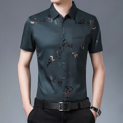 New Men Shirt High Quality Silk Print Summer Short sleeve Casual Shirts Men Slim Fit Camisa Masculina  C749