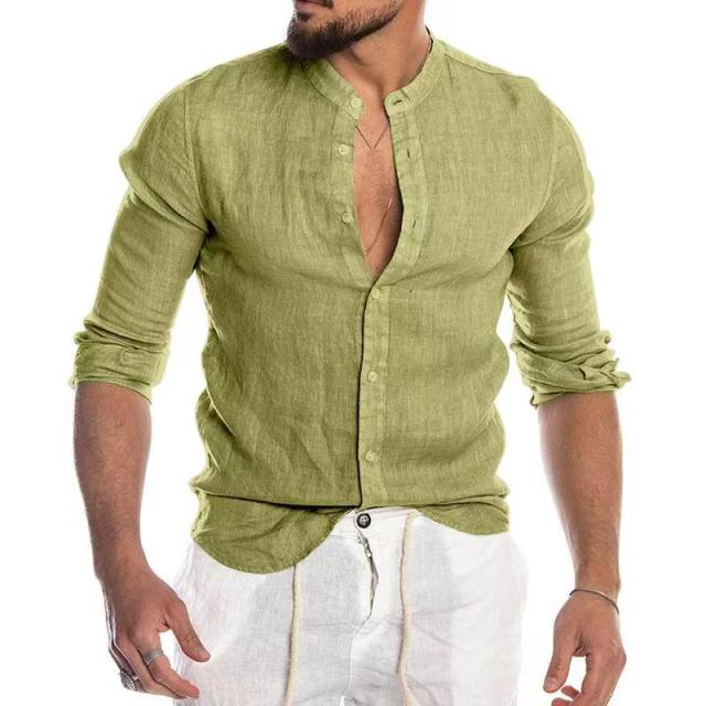 Men's Summer Cool Breathable Cotton Linen Shirts Casual Long Sleeve Shirt For Man