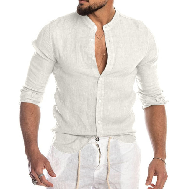 Men's Summer Cool Breathable Cotton Linen Shirts Casual Long Sleeve Shirt For Man