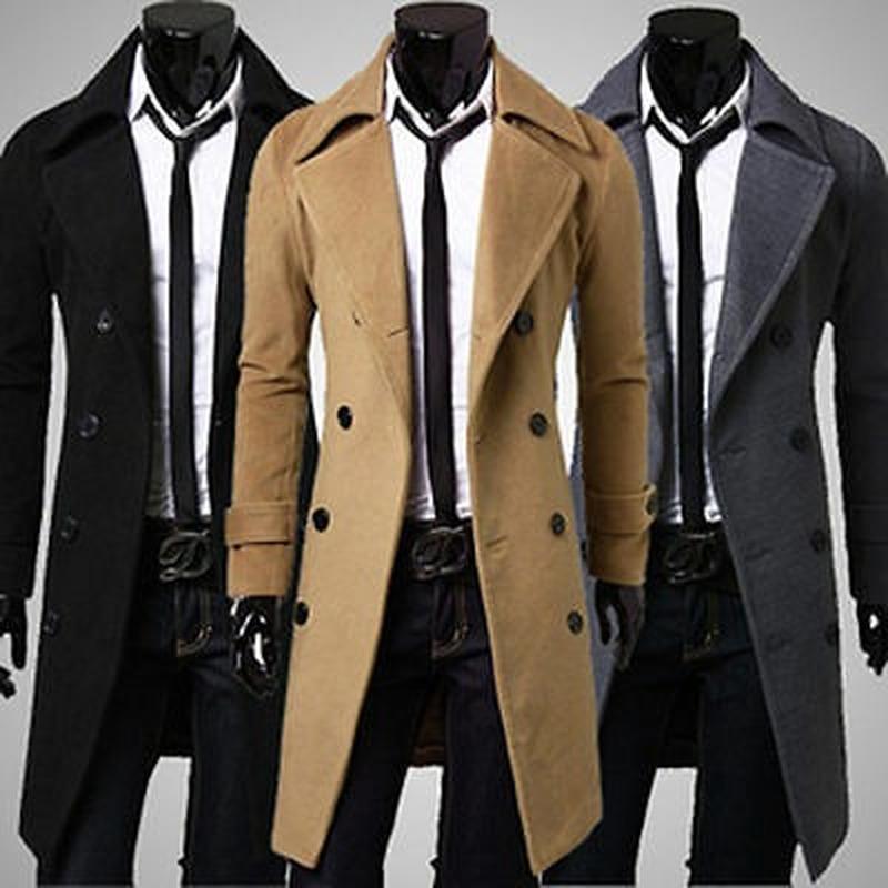 Cofekate Mens Clothing Fashion Winter Warm Trench Coat Double Breasted Long Jacket Top Dress Shirt Overcoat Trench Mens Coat