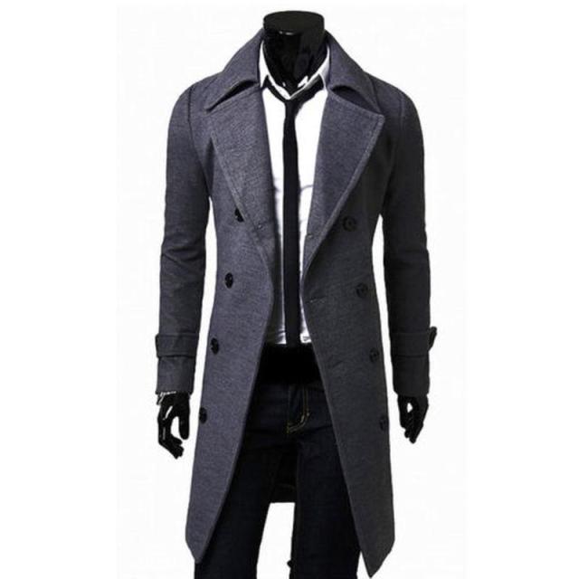 Cofekate Mens Clothing Fashion Winter Warm Trench Coat Double Breasted Long Jacket Top Dress Shirt Overcoat Trench Mens Coat