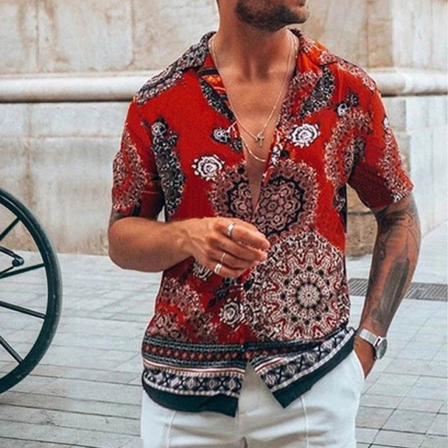 Men's Short-Sleeve Clothing Printe Shirt 2024 Summer Fashion Floral Print Men's brand Casual Cardigan Shirt Lapel Short Slee