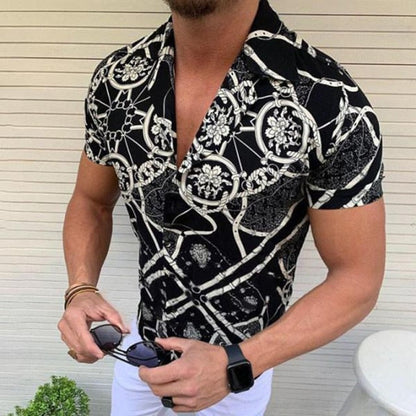 Men's Short-Sleeve Clothing Printe Shirt 2024 Summer Fashion Floral Print Men's brand Casual Cardigan Shirt Lapel Short Slee