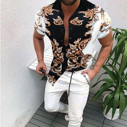 Men's Short-Sleeve Clothing Printe Shirt 2024 Summer Fashion Floral Print Men's brand Casual Cardigan Shirt Lapel Short Slee