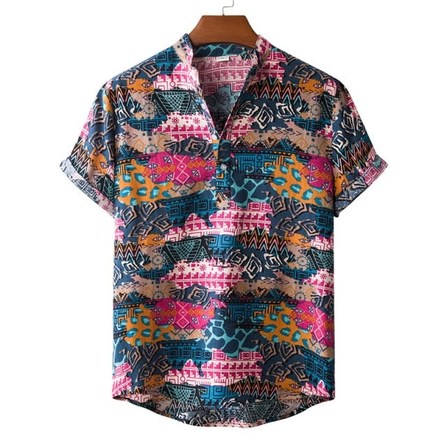 Fashion Hot Sale Men Hawaiian Flower-print Short Sleeve Streetwear Pattern Floral Shirt Casual Hawaiian Holiday Camisa Top