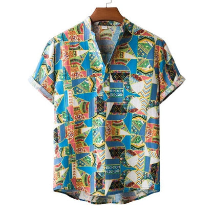 Fashion Hot Sale Men Hawaiian Flower-print Short Sleeve Streetwear Pattern Floral Shirt Casual Hawaiian Holiday Camisa Top