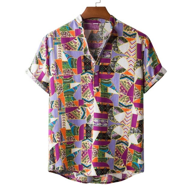 Fashion Hot Sale Men Hawaiian Flower-print Short Sleeve Streetwear Pattern Floral Shirt Casual Hawaiian Holiday Camisa Top