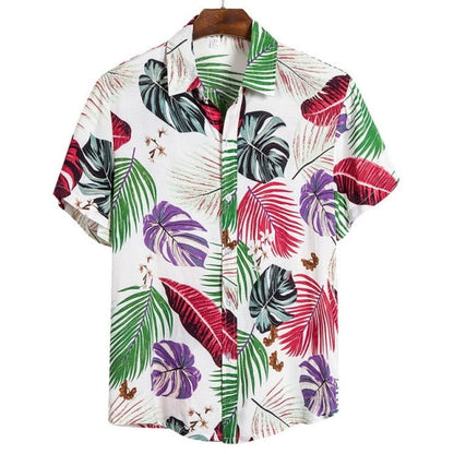 Fashion Hot Sale Men Hawaiian Flower-print Short Sleeve Streetwear Pattern Floral Shirt Casual Hawaiian Holiday Camisa Top