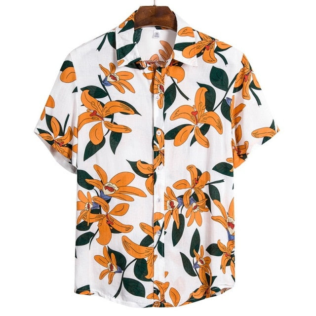 Fashion Hot Sale Men Hawaiian Flower-print Short Sleeve Streetwear Pattern Floral Shirt Casual Hawaiian Holiday Camisa Top