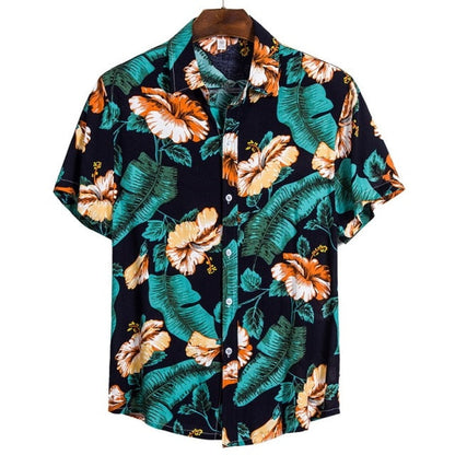 Fashion Hot Sale Men Hawaiian Flower-print Short Sleeve Streetwear Pattern Floral Shirt Casual Hawaiian Holiday Camisa Top