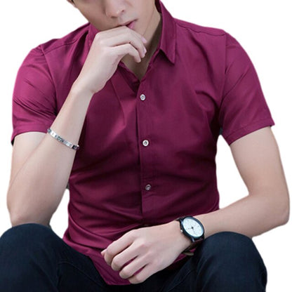 Fashion with short sleeves Pure Color large size Men Shirt Short Sleeve Slim Fit Formal Men's White Shirt Business Male Social