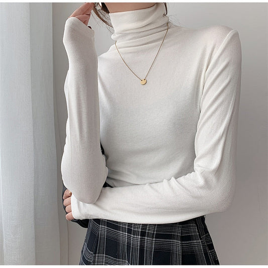 Sixsr Autumn Women Pullover Tops Female Knitted Sweaters Solid Concise Turtleneck Elasticity Elegant Office Lady Casual All Match