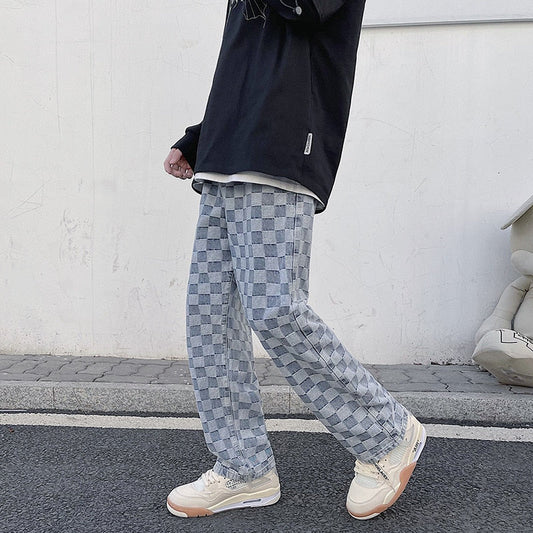 Spring New Korean Fashion Printed Wide Leg Jeans Men's Casual Jeans Men's Retro Streetwear  Loose Hip Hop Straight Jeans Men's