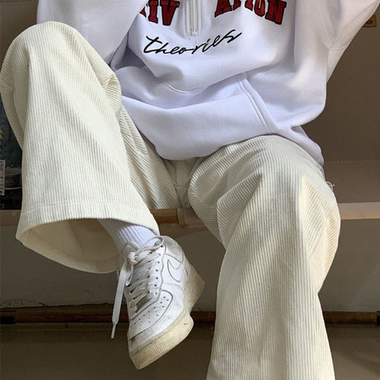 Sixsr Beige Corduroy Wide Leg Pants Women Korean Style Soft Girl Pink Spring Plus Size Black Trousers For Female Oversize