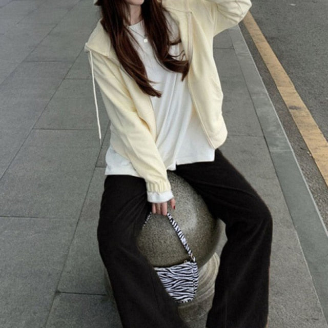Sixsr Beige Corduroy Wide Leg Pants Women Korean Style Soft Girl Pink Spring Plus Size Black Trousers For Female Oversize