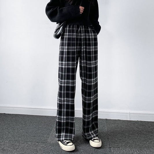 Sixsr Vintage Plaid Pants Women High Waist Plus Size Wide Leg Casual Female Trousers Summer Joggers Clothes Streetwear Girl Pants
