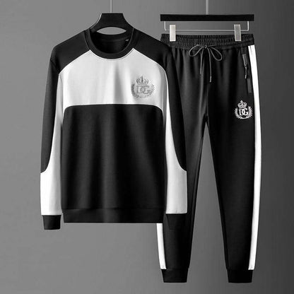 Personalized casual suit men's 2024 autumn new stitching contrast sweater set of clothes