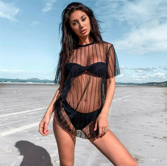 sixsr Summer Women Beach Swimsuit Cover Up Sexy Mesh Sheer Bikini Beach Cover Up Swimsuit Bathing Loose Bikini Tops swimwear New