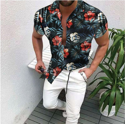 Fashion Nation Style Summer Man's Shirt 3D Printing Stand Collar Single-Breasted Short Sleeve Loose Hawaiian Henley Casual Shirt