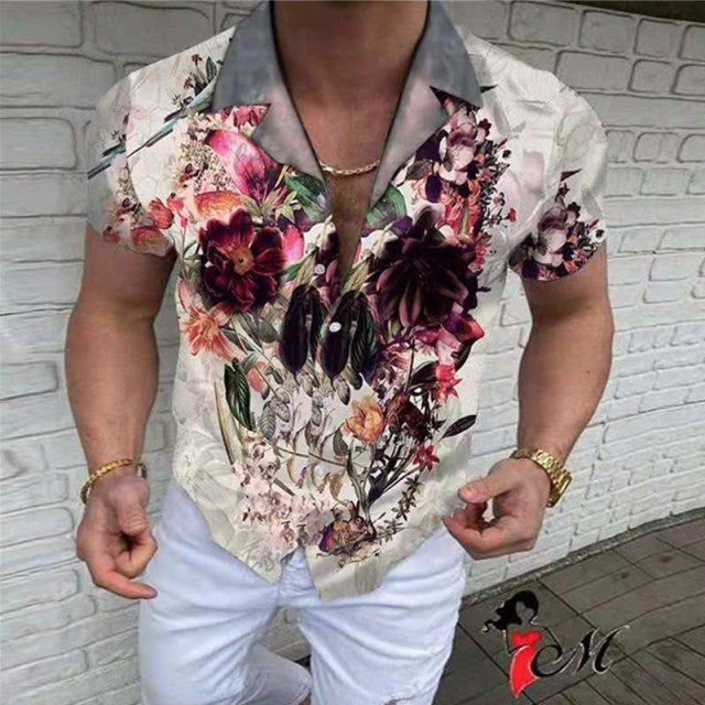 Fashion Nation Style Summer Man's Shirt 3D Printing Stand Collar Single-Breasted Short Sleeve Loose Hawaiian Henley Casual Shirt