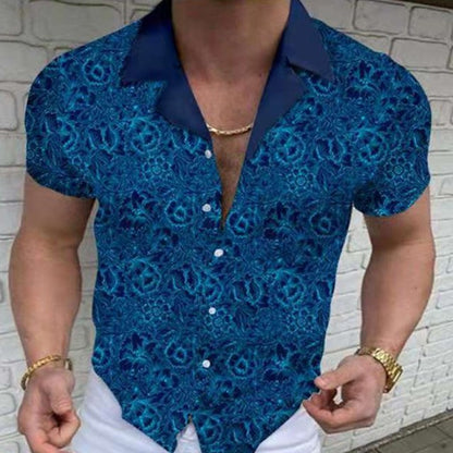 Fashion Nation Style Summer Man's Shirt 3D Printing Stand Collar Single-Breasted Short Sleeve Loose Hawaiian Henley Casual Shirt