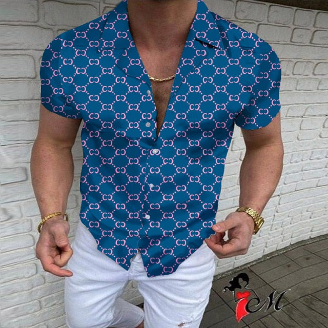 Fashion Nation Style Summer Man's Shirt 3D Printing Stand Collar Single-Breasted Short Sleeve Loose Hawaiian Henley Casual Shirt